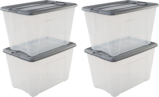 Iris new topbox opbergbox - 60l - kunststof - transparant silver - set van 4