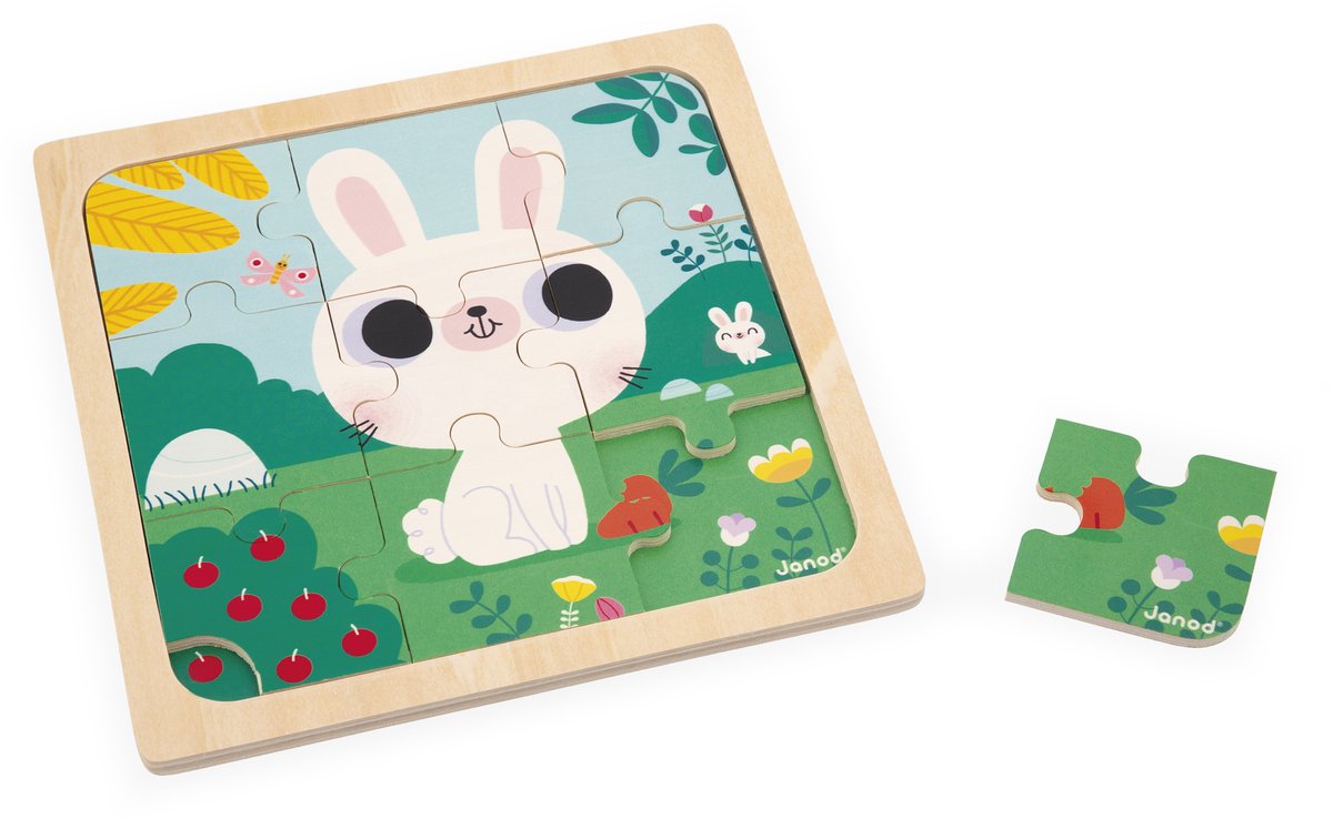 Janod - drewniane puzzle - biały królik