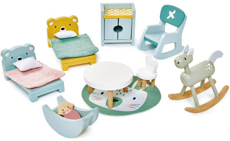 Zabawki dla lalek z delikatnymi liśćmi Meble dla lalek z delikatnymi liśćmi: pokój dziecięcy 27x26,5x9,5 cm, z drewna, w pudełku 26,7x9,7x21,2 cm, 3+