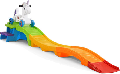 Step2 up down roller coaster unicorn speelgoed achtbaan - kinderachtbaan met eenhoorn loopauto - 2,74m achtbaan voor kinderen met speelgoed auto