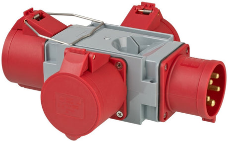 Adapter Brennerstuhl CEE do rozdzielacza prądu IP44 (1x wtyczka CEE 400V 32A 3x przyłącza CEE 400V 32A) na plac budowy