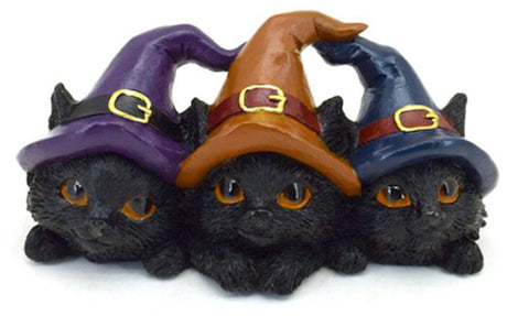 Figurka Puckatora - trio kociąt czarownic czarne - kapelusze fantasy fioletowe jasnobrązowe ciemnoniebieskie - 7,5x6x15cm