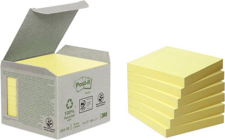 Blok karteczek samoprzylepnych Post-it 654-1b 76x76mm z recyklingu, żółty
