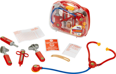 Przezroczysta walizka lekarska Klein Toys - w komplecie. instrumenty zabawkowe - 22x8,5x19,5 cm - czerwony