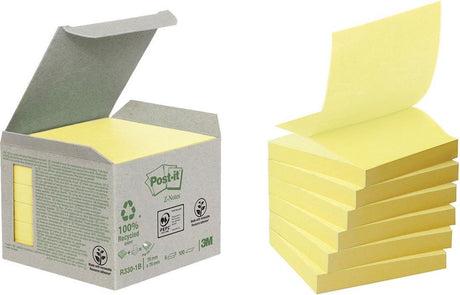 Karteczki Post-it Z, makulaturowe, miniwieża, żółte, 76 x 76 mm, 6 bloków, bez opakowania X, blok 100 liści
