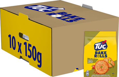 Tuc Bake Rolls Krakersy Pomidor Oliwkowy 10 x 150g - do napojów - przekąski - krakersy - przekąska - miło z filmem - tosty - tosty - sól