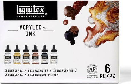Profesjonalny zestaw tuszy akrylowych Liquitex 3699315 – zestaw opalizujących metalików – 6×30 ml