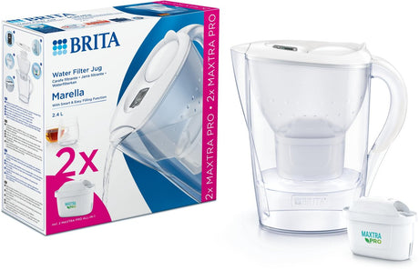 Brita - dzbanek filtrujący do wody - marella cool - 2,4 l - biały - w komplecie. 2 wkłady filtrujące Maxtra Pro typu „wszystko w 1” – pakiet wartościowy