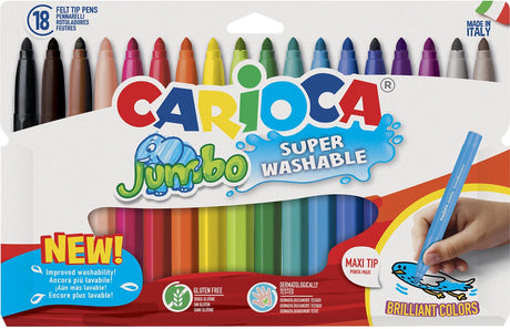 Markery Carioca jumbo - 18 kolorów - punkt maxi 6 mm - zmywalne - pisaki do kolorowania dla dzieci