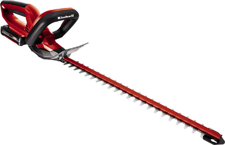 Akumulatorowe nożyce do żywopłotu Einhell GC-CH 1846 li kit - power x-change - 18 V Li-Ion - długość cięcia: 46 cm - rozstaw zębów: 15 mm - ergonomiczny uchwyt - w zestawie. Akumulator 2,0 Ah i ładowarka