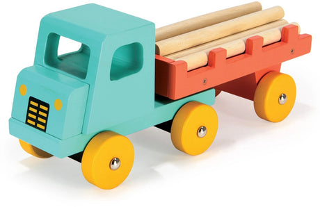 Pojazdy Mentari - wagon do drewna zielony niebieski - 23,40 x 8,20 x 9,80 cm - drewno - 3 lata