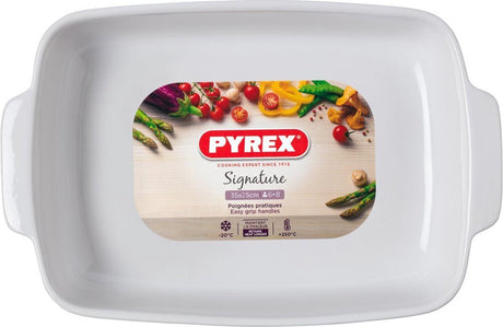 Prostokątne naczynie do pieczenia sygnowane przez Pyrex - ceramiczne - 35x25 cm - białe