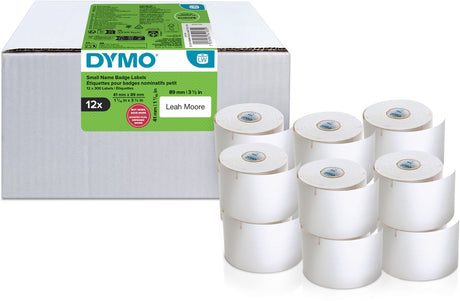Oryginalne etykiety firmowe Dymo z małymi identyfikatorami | 41 mm x 89 mm | samoprzylepny | 12 po 300 etykiet każda (3600 etykiet samoprzylepnych) | do drukarek etykiet | wyprodukowano w Europie