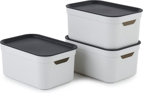 Pudełka do przechowywania Rotho jive zestaw 3 pudełek do przechowywania 5 l z pokrywką, tworzywo sztuczne (pp z recyklingu), biały antracyt, 3 x 5 l (26,5 x 18,5 x 13,2 cm