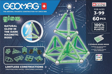 Geomag Classic Glow z recyklingu - świecący zestaw magnetyczny do budowania - 60 elementów - od 3 lat