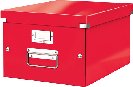 Leitz wow click store średniej wielkości kartonowe pudełko do przechowywania - 85% tektury pochodzącej z recyklingu - 28,1 x 37 cm (szer. x gł.) - do formatów A4 - idealne do biura i pracy w domu - czerwone
