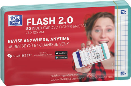 Oxford flash 2.0 - fiszki - kratka 5mm - a7 - miętowo-zielona krawędź - 80 sztuk
