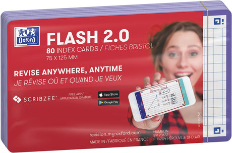 Oxford flash 2.0 - fiszki - kratka 5mm - a7 - fioletowa krawędź - 80 sztuk