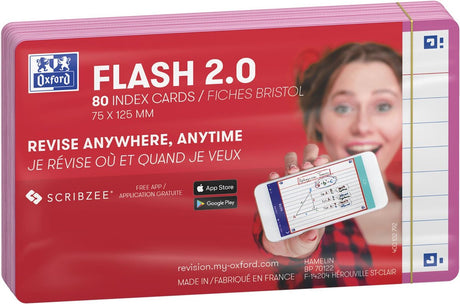 Oxford flash 2.0 - fiszki - w linie - a7 - krawędź w kolorze fuksji - 80 sztuk