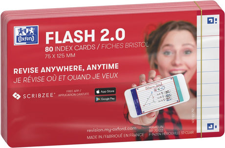 Oxford flash 2.0 - fiszki - linijki - a7 - czerwona ramka - 80 sztuk