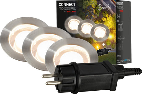 Briloner Connect to Shine - reflektor gruntowy LED do użytku na zewnątrz - zestaw 3 sztuk - zestaw startowy oświetlenia ogrodowego - ciepłe białe światło - ip67 - ø4,5x6,6 cm