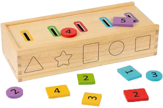 Drewniane pudełko do sortowania Bigjigs, 27 sztuk.