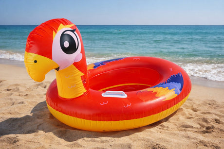 Papuga Eddy Toys - dmuchana zabawka do jeżdżenia papuga - odpowiednia na basen i plażę - tworzywo PCV - max. obciążenie 45 kg - wymiary 118x75x70 cm - kolor czerwony