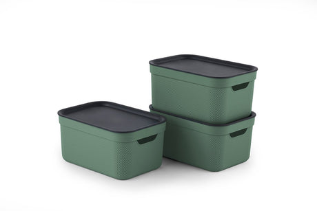 Pudełka do przechowywania Rotho jive zestaw 3 pudełek do przechowywania 5 l z pokrywką, tworzywo sztuczne (pp z recyklingu), zielony antracyt, 3 x 5 l (26,5 x 18,5 x 13,2 cm