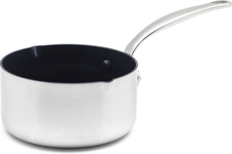 Greenpan barcelona evershine patelnia do sosu 16cm - 1,5l - powłoka nieprzywierająca niezawierająca pfas - patelnia indukcyjna - patelnia ceramiczna - można używać w piekarniku do 220°c - bez pokrywki - srebrna