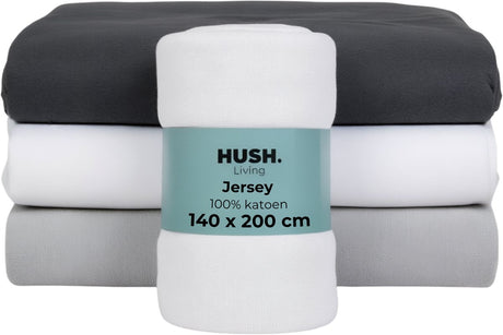 Hush. living hush living - hoeslaken jersey - 100% katoen - 160 grms - kreukvrij en strijkvrij - rekbaar - lekker warm - 140x200+30cm - wit