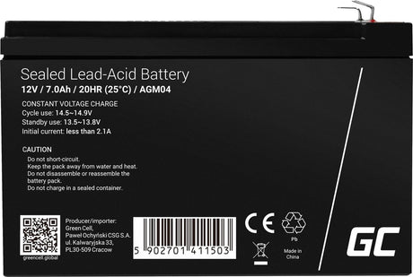 Zielony akumulator 12v 7ah (6,3mm) 7000mah vrla agm