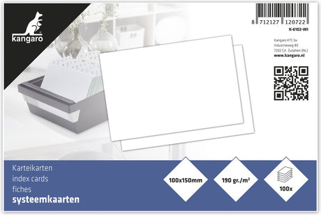 Karty katalogowe Kangaro - 10x15cm - czysty papier 190 gram - 100 sztuk - karta katalogowa