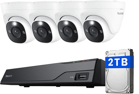 System kamer bezpieczeństwa Reolink 4K UHD POE NVS8-8MD4 - 8-kanałowy NVR z wbudowanym dyskiem twardym 2 TB - 4 sztuki Przewodowe kamery kopułkowe 4K 8MP POE z funkcją wykrywania osób i pojazdów - Ostry jak brzytwa noktowizor 30 m - Nagrywanie 24/7