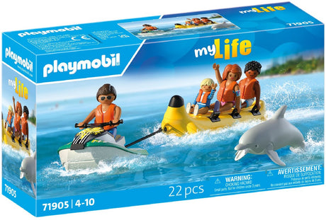 Playmobil | wakacje na plaży | wycieczka łodzią bananową | zabawki dla dzieci od 4 lat | prezent dla dzieci | pobudza kreatywność i przygodę | wodne zabawy z figurkami skuterów wodnych | 71905