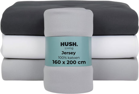Hush. living hush living - hoeslaken jersey 160x200+30cm - 100% katoen - 160 grms - kreukvrij strijkvrij - rekbaar - lekker warm - lichtgrijs