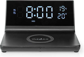 Budzik Nedis z bezprzewodową ładowarką - Certyfikat Qi - 5 7,5 10 15 W - USB-A męski - 2 czasy budzenia - funkcja drzemki