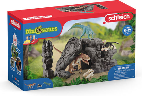 Dinozaur Schleich - zestaw dinozaurów z jaskinią - zestaw figurek - zabawki dla dzieci dla chłopców i dziewcząt - od 4 do 12 lat - 7 części
