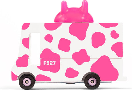 Candylab Toys Candycar Vans: truskawkowy moo (f927) 8,4 x 4,1 x 6,5 cm, odlew drewniany, w pudełku upominkowym, 3+