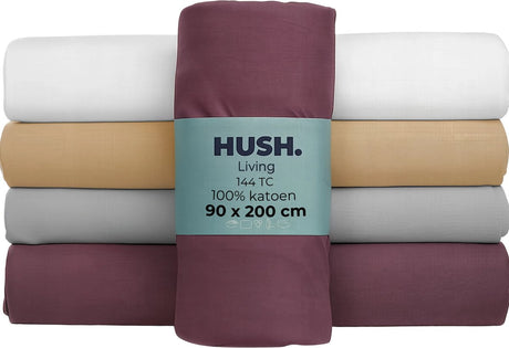 Hush. living hush living - hoeslaken - 100% katoen - 144tc - soepel en ademend - elastiek rondom - 90x200+30cm - bordeaux