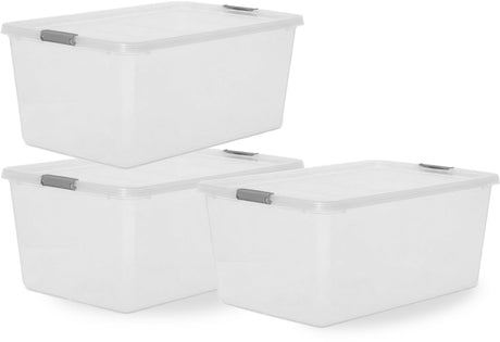 Pojemnik do przechowywania Iris z klipsami - 40l - wyjątkowo pojemny - możliwość układania w stosy - tworzywo sztuczne - przezroczysty szary - zestaw 3