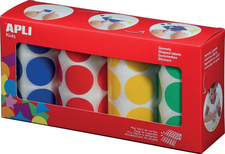 Naklejki dla dzieci Apli XL kółka | średnica 33 mm | pudełko z 4 rolkami w 4 kolorach