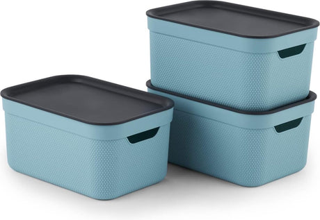 Pudełka do przechowywania Rotho jive zestaw 3 pudełek do przechowywania 5 l z pokrywką, tworzywo sztuczne (pp z recyklingu), turkusowo-antracytowy, 3x5l (26,5 x 18,5 x 20,0 cm)