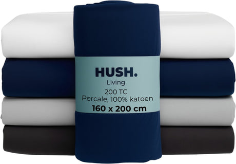 Hush. living hush living - hoeslaken percale - 100% katoen - 200tc - extra fris en koel - sterk en slijtvast - elastiek rondom - 160x200+30cm - navy