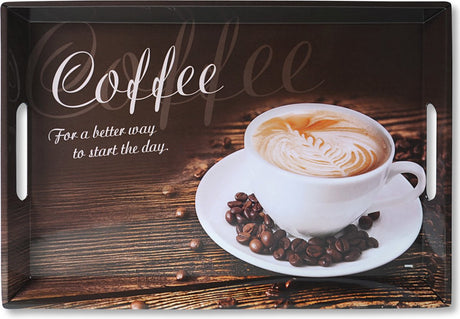 Kesper diep dienblad rechthoekig - koffie print - design koffie thee dienblad - dienblad met handvatten - melamine - 50 x 35 x 4.5 cm
