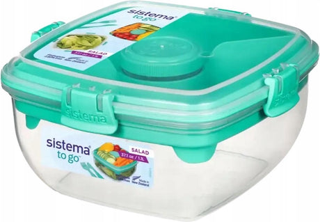 Pudełko na sałatkę Sistema ze sztućcami - żółto-zielone