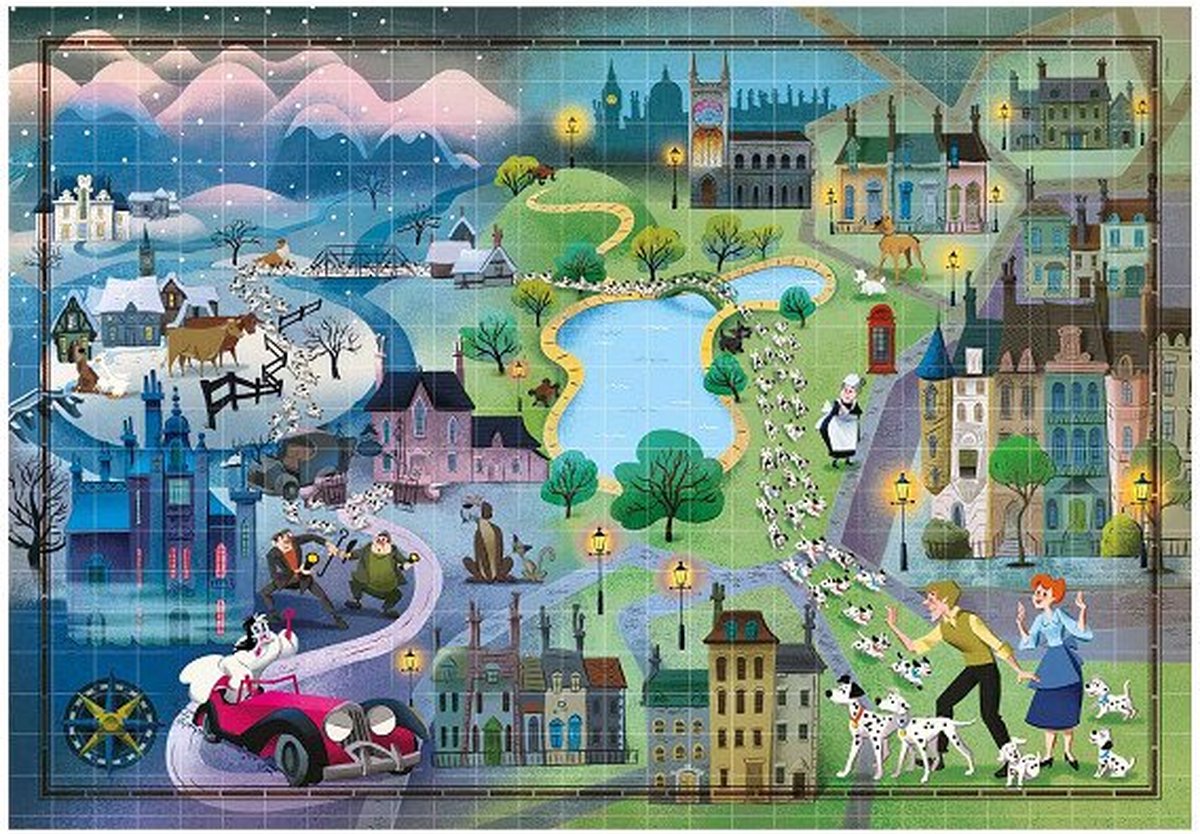 Clementoni - puzzle 1000 elementów - mapy Disneya 101 dalmatyńczyków - puzzle dla dorosłych i dzieci - 14-99 lat - 39665