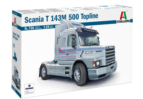 Italeri model samochodu - 0736 scania t143m 500 torpedo topline 4x2 - plastikowa ciężarówka - 1:24 - modelarstwo