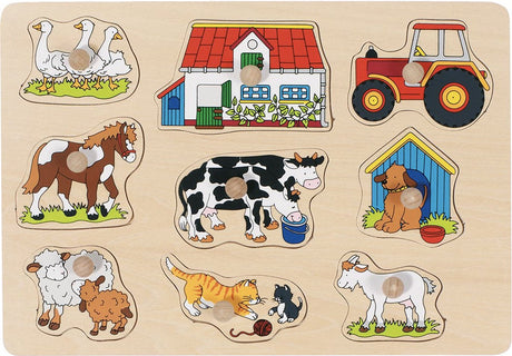 Goki Wooden Noppen Puzzle Farm, 9st.