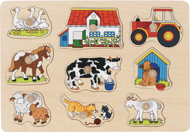 Goki Wooden Noppen Puzzle Farm, 9st.