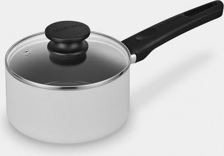 Rondel Brabantia indu+ z pokrywką - ø 16 cm - rondelek - ceramiczna powłoka nieprzywierająca - szklana pokrywa - nadaje się do indukcji - 100% wolny od PFA - można myć w zmywarce - czarny
